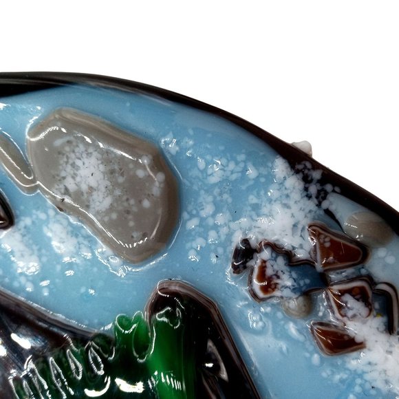 Mountain Landscape Fused Glass Art Winter Snow Tree Forest OOAK Round Plaque - Picture 3 of 11